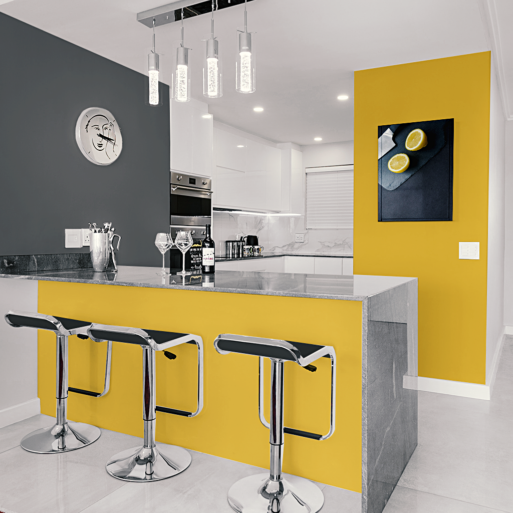 decoracao de sala cinza e amarelo