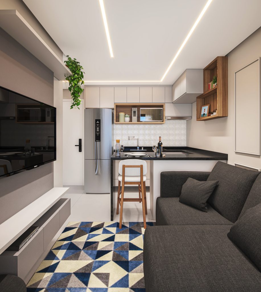decoracao de sala com cozinha