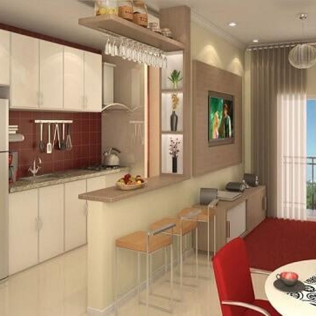 decoracao de sala com cozinha americana