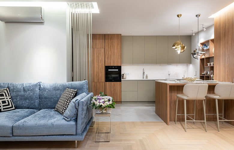 ideias de decoração para sala com cozinha americana pequena