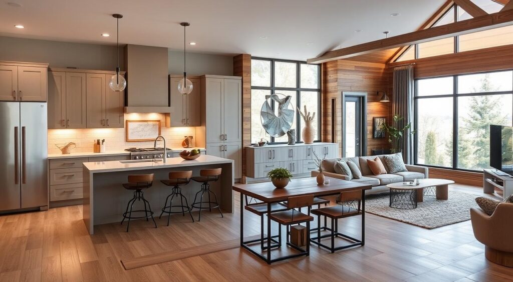 ideias de decoração para sala com cozinha americana pequena