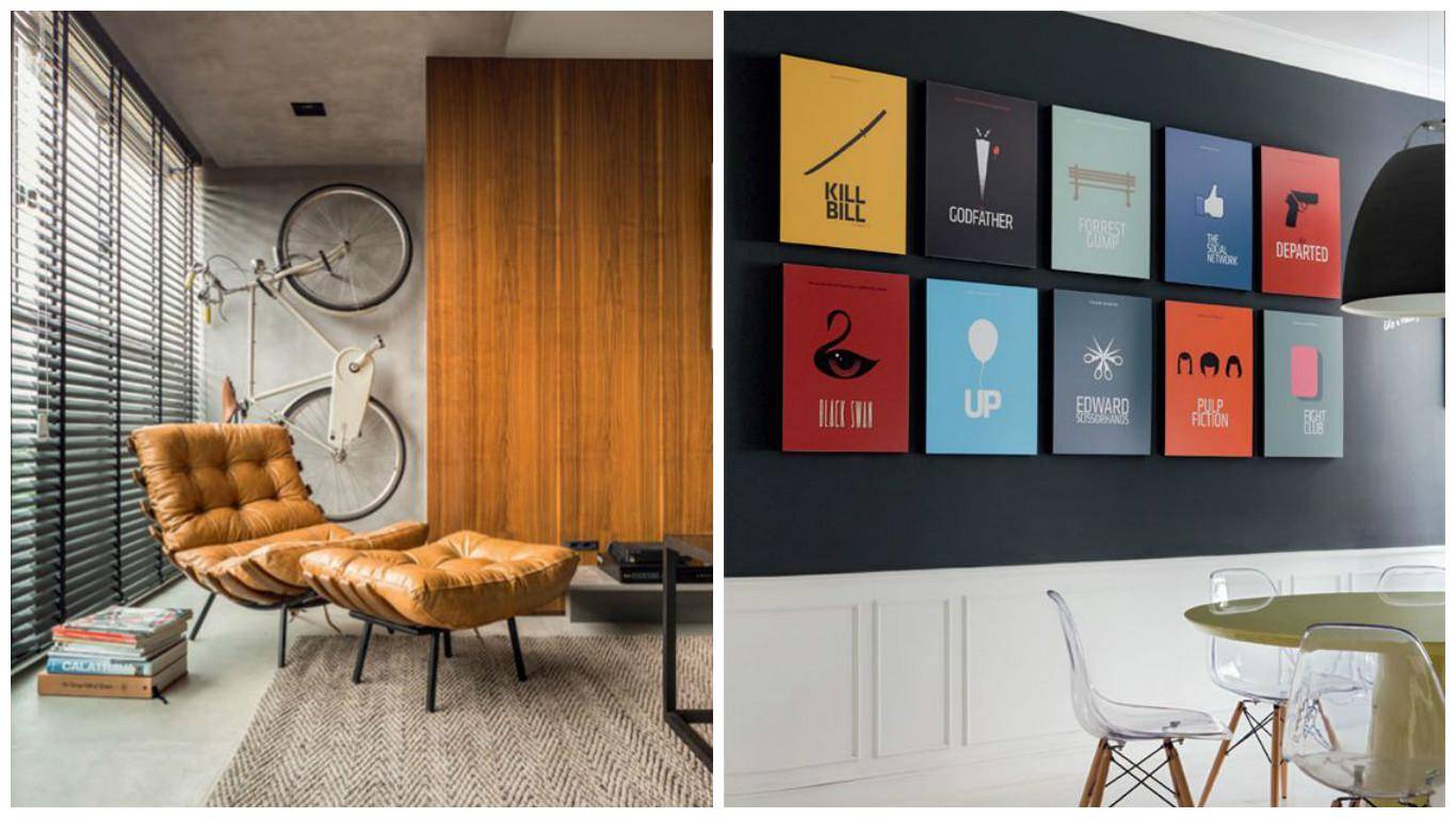 sala de estar masculina com bar e adega integrada