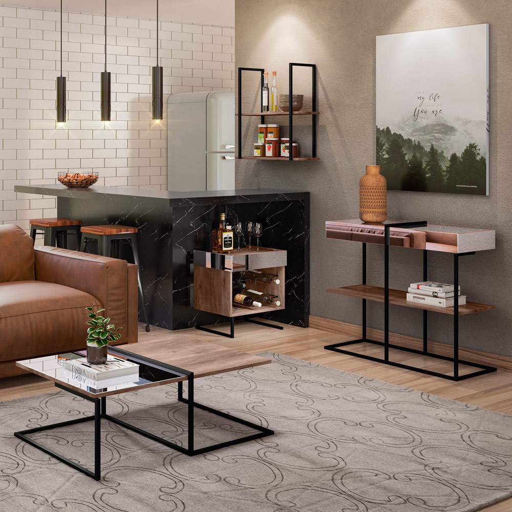 móveis de metal e madeira estilo industrial