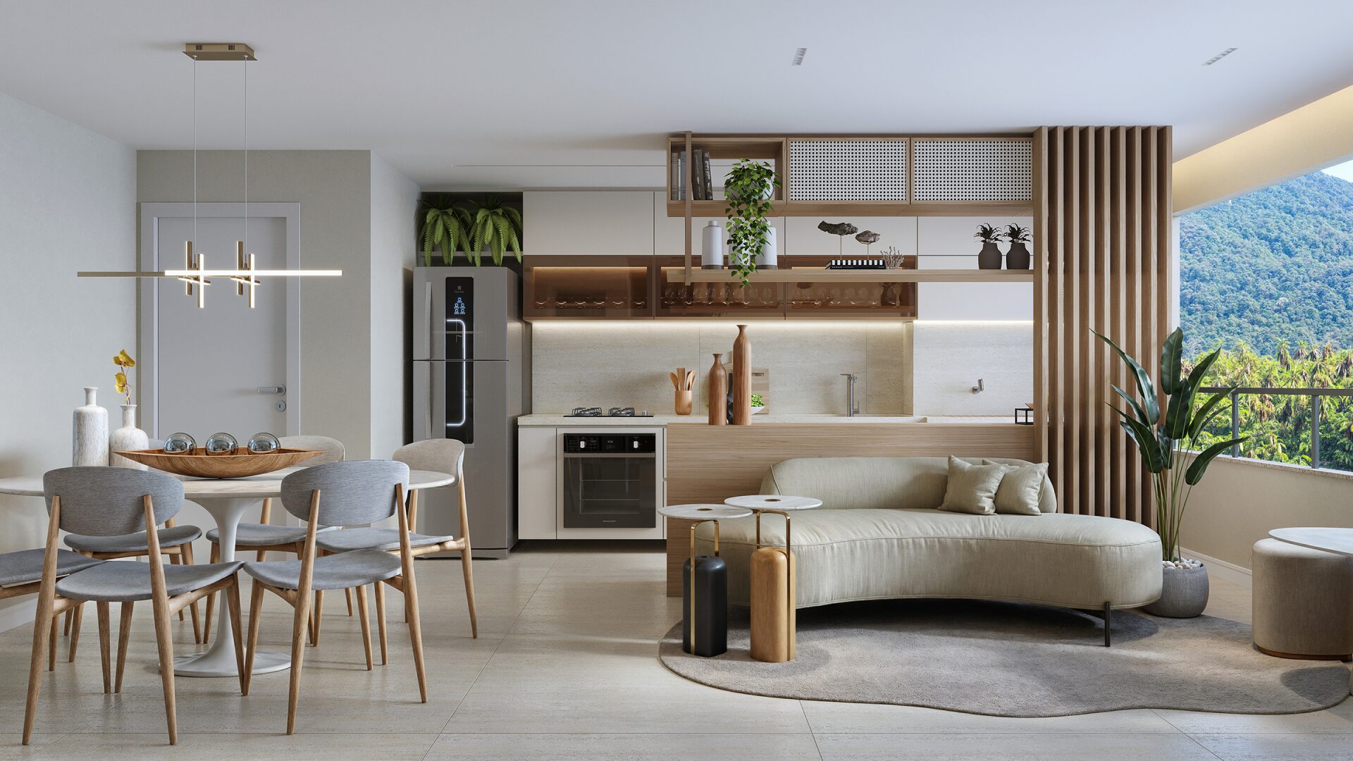 como integrar cozinha e sala de estar