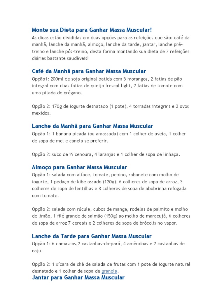 dieta para ganhar massa muscular feminina