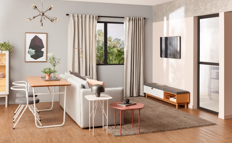 sala de estar conceito aberto móveis