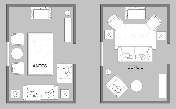 distribuição de móveis sala de estar