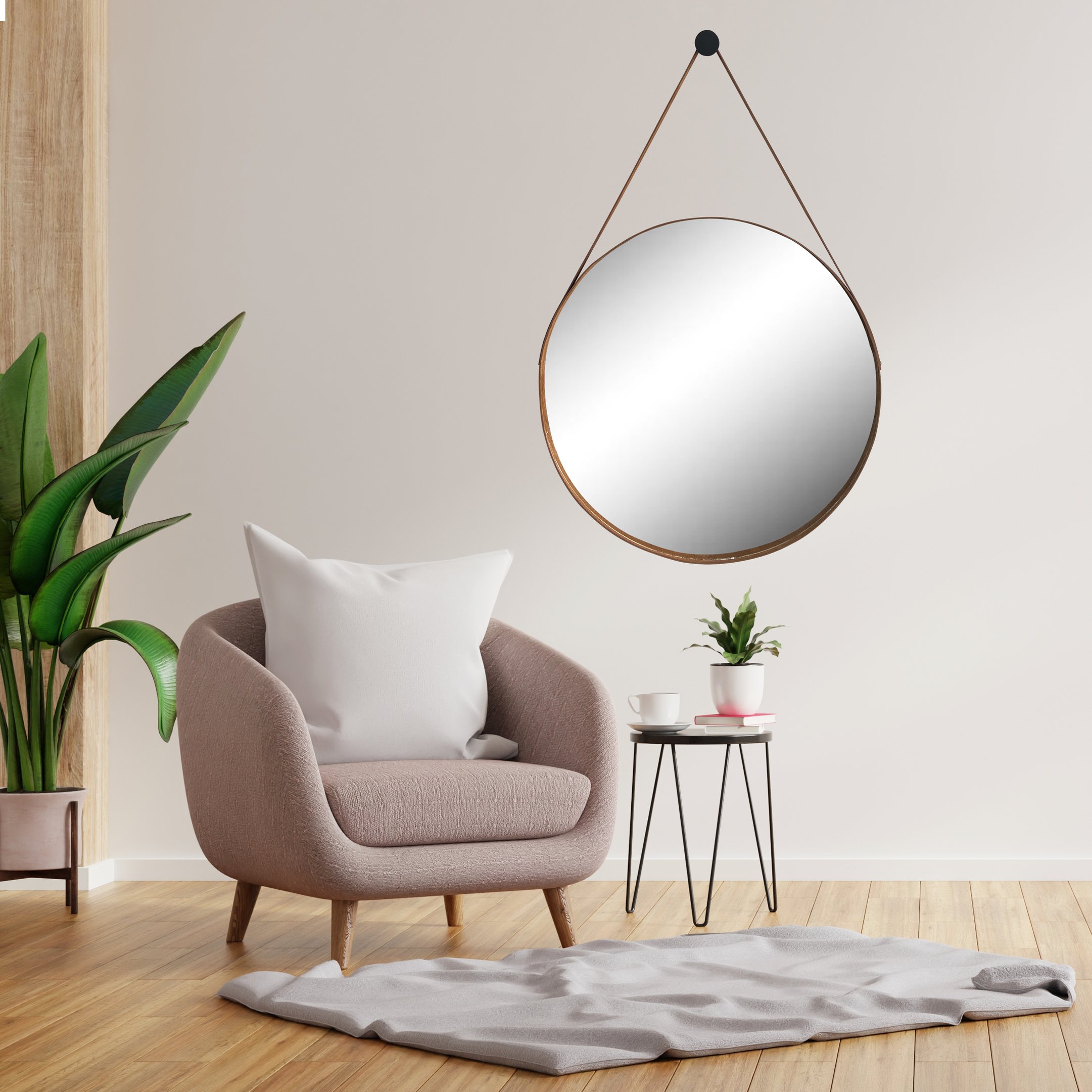 espelho redondo sem moldura minimalista