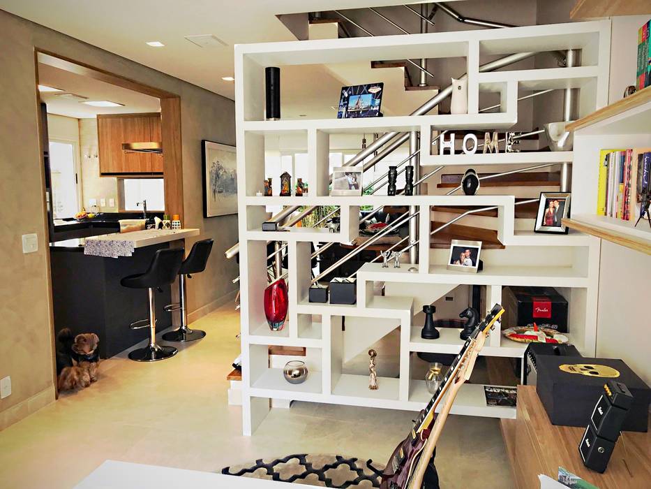 estante vazada para dividir sala de estar