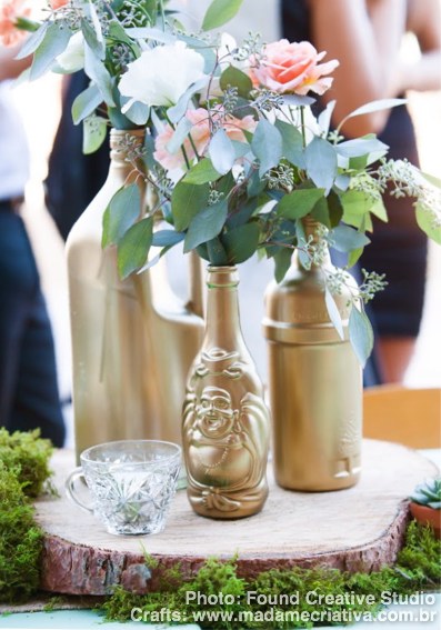 como decorar garrafas de vidro para casamento