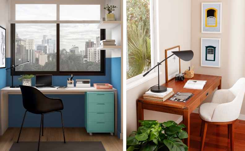 decoração home office pequeno quarto