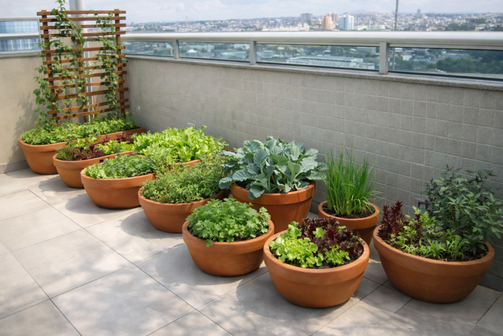 horta em vasos grandes quais plantas cultivar