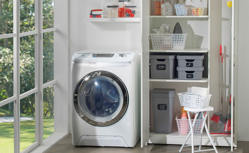 soluções de armazenamento vertical lavanderia