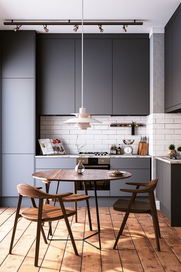 ideias de cozinha com armrio cinza