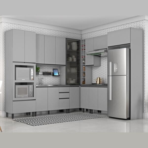 ideias de cozinha com armrio cinza