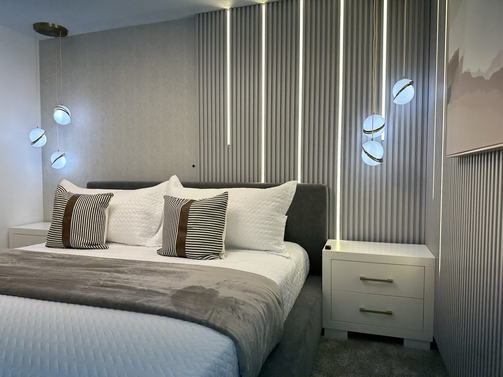 ideias de decoração quarto casal cinza moderno