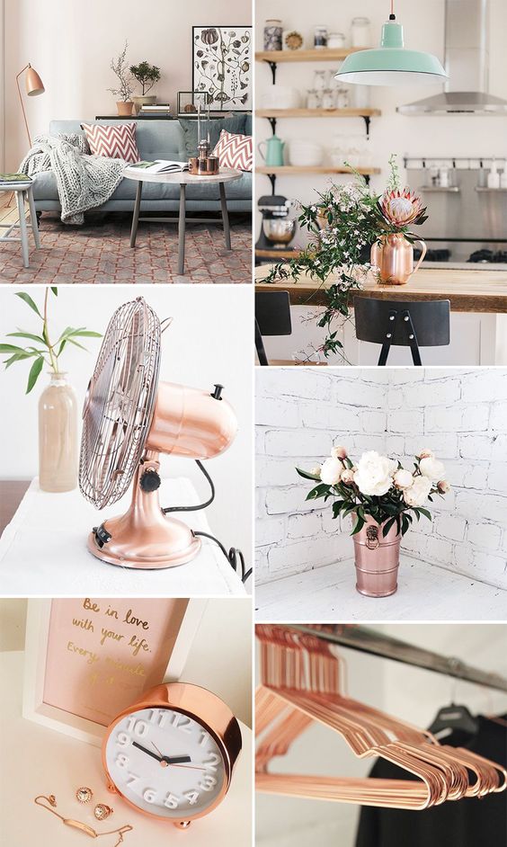 ideias criativas decoração rose gold ambientes pequenos