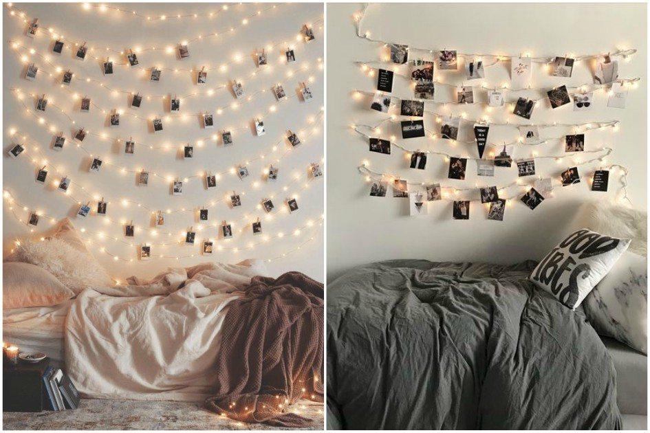 ideias de varal de fotos para quarto