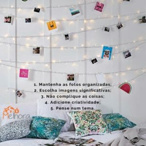 ideias de varal de fotos para quarto