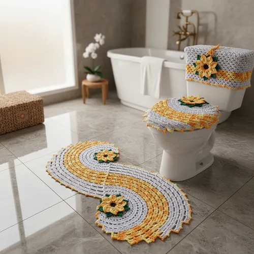 jogo de banheiro em croche amarelo sol e aconchego para seu lar