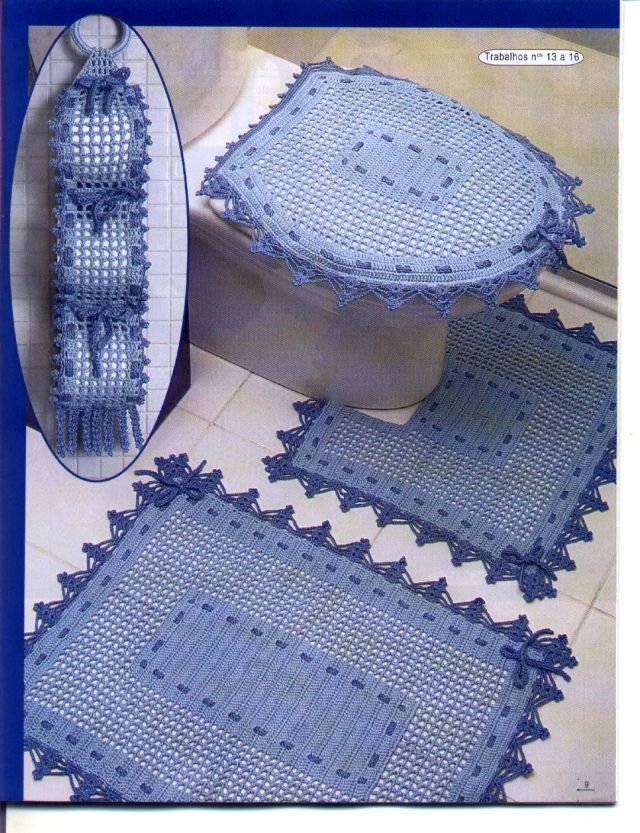 jogo de banheiro em croche azul