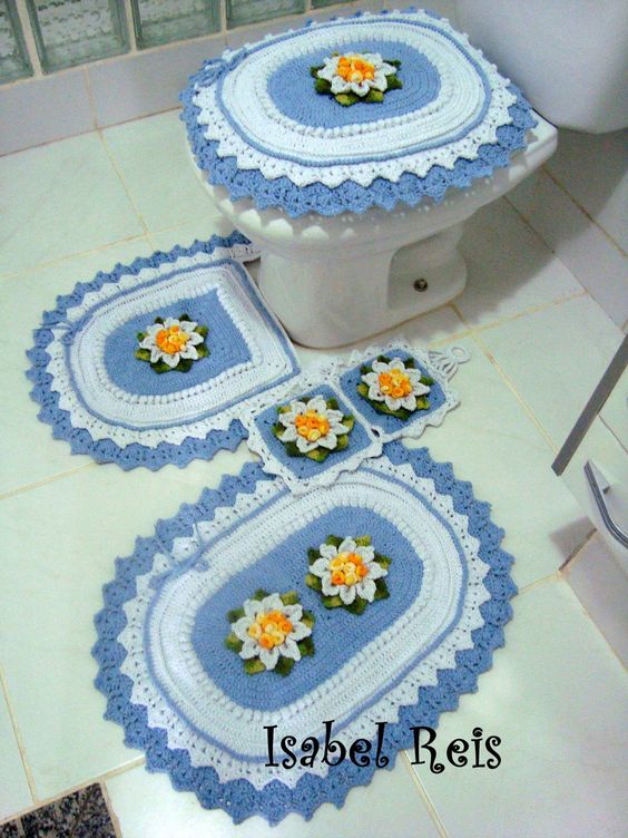 jogo de banheiro em croche azul