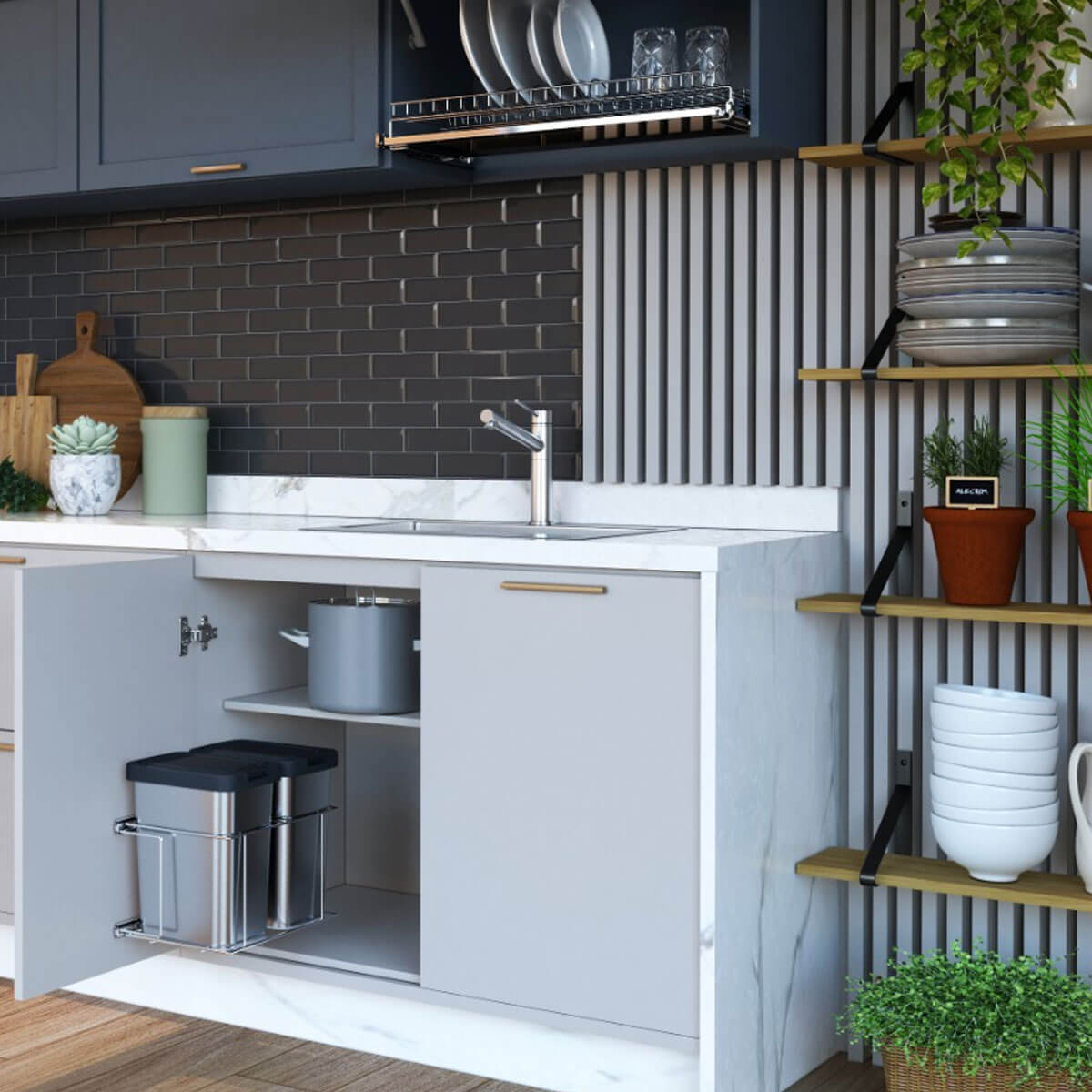 lixeira embutida bancada versus armário qual escolher