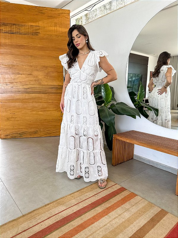 look com vestido longo de algodao