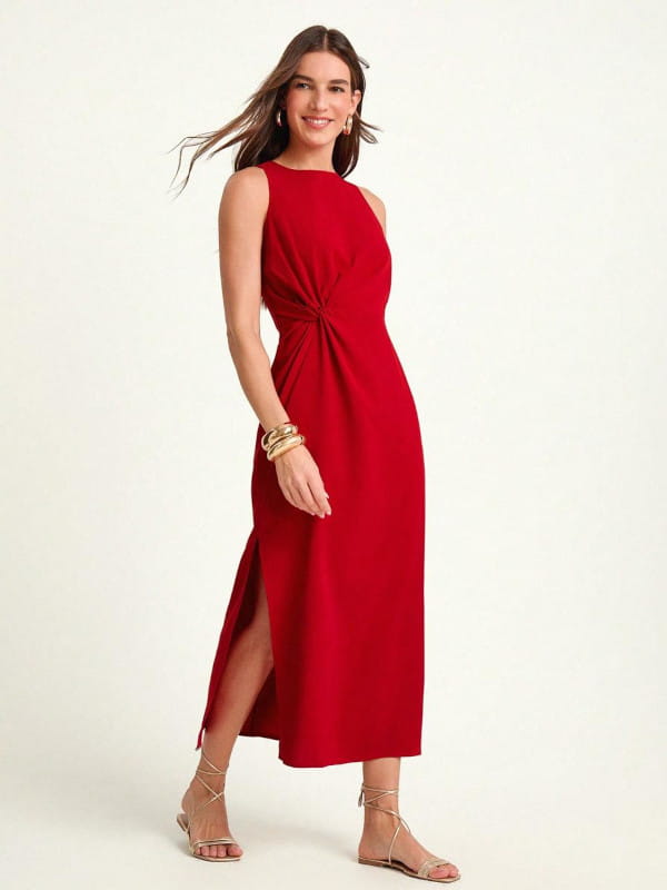 look com vestido vermelho