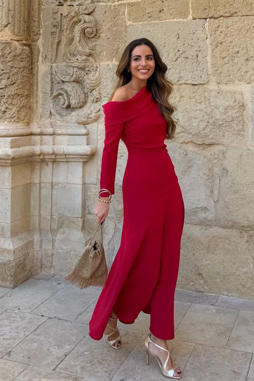 look com vestido vermelho
