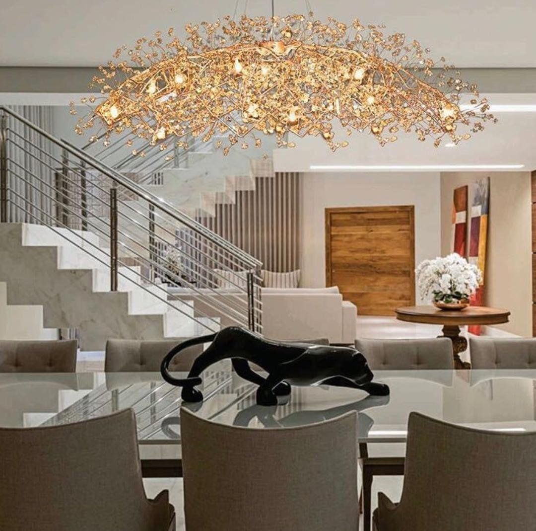 lustre escultural mesa de jantar