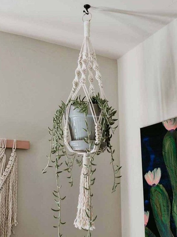 suporte de planta de macramê para vaso pequeno