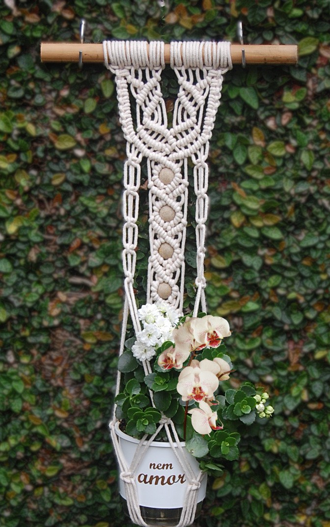 suporte de planta de macramê para vaso pequeno