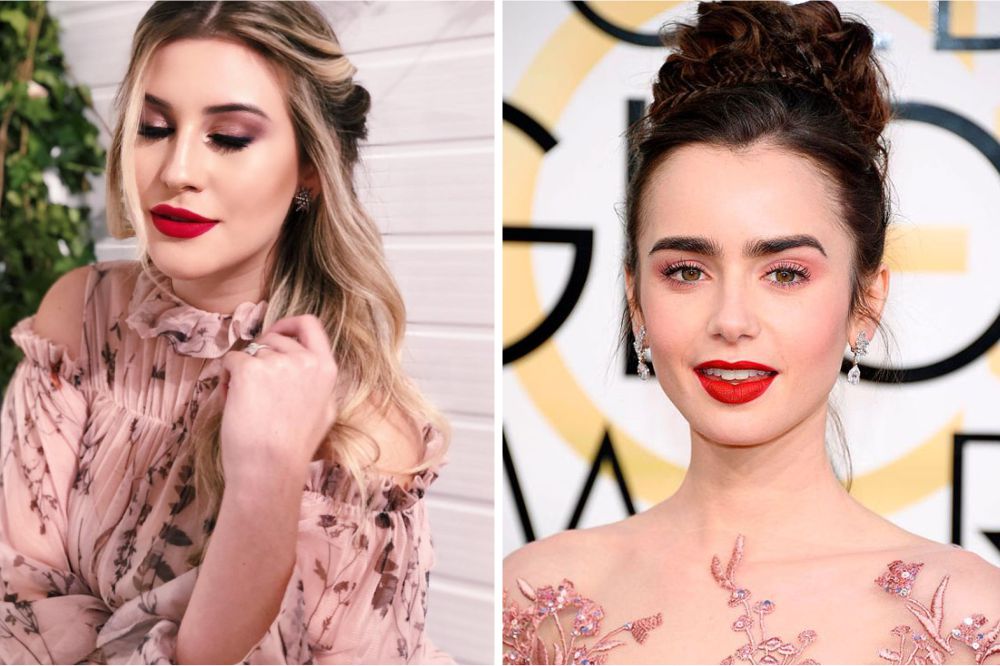 maquiagem simples com batom vermelho