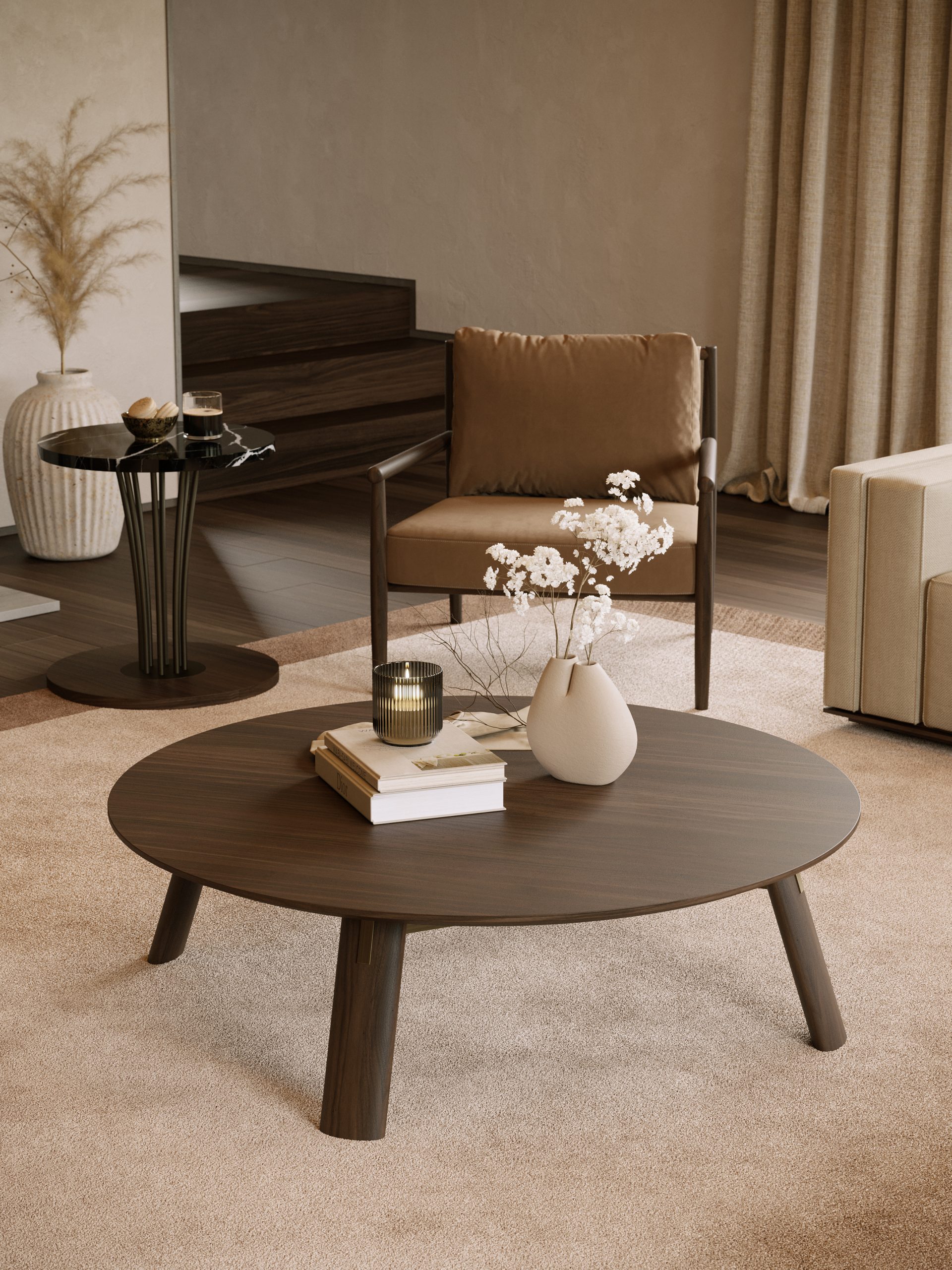 mesa de centro mármore travertino para sala moderna