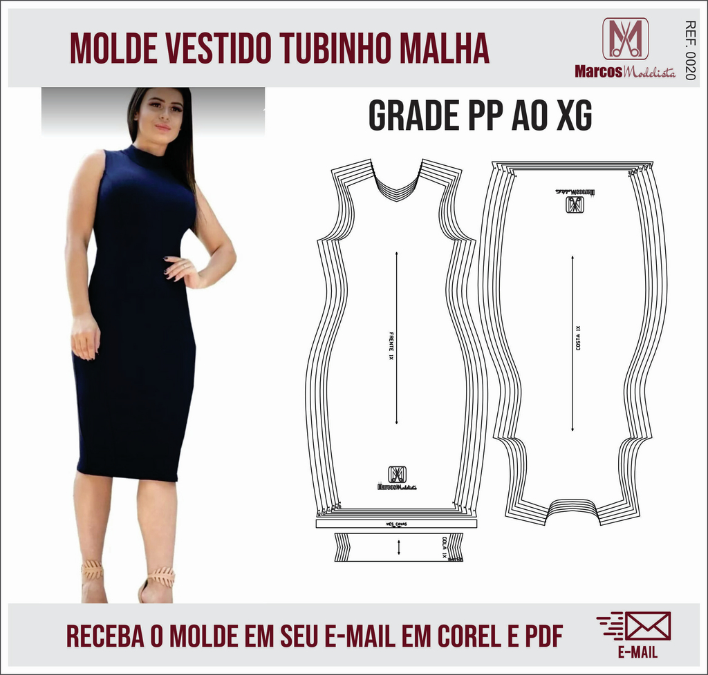 molde de vestido tubinho