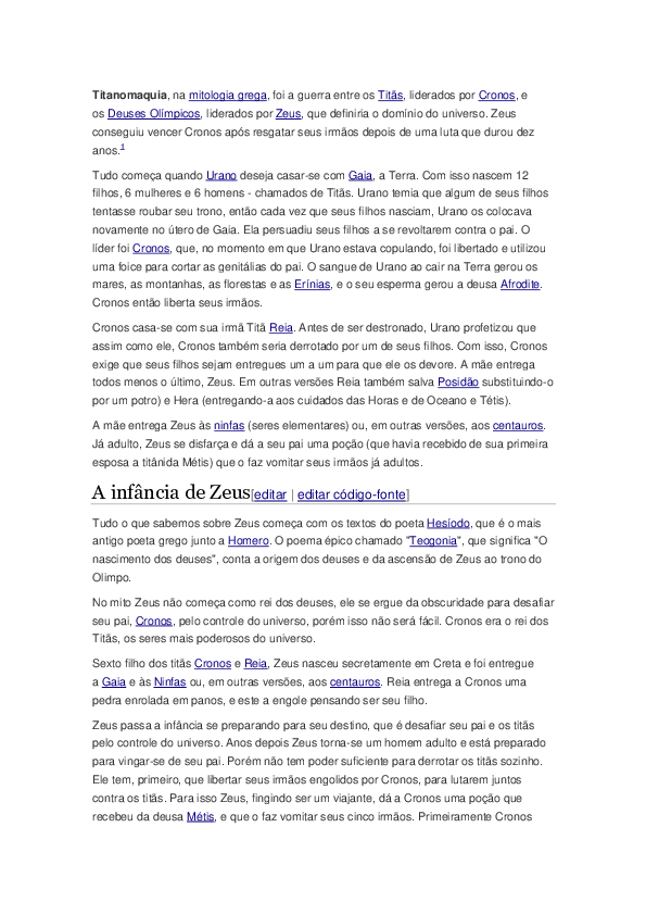 origem do reinado de Zeus