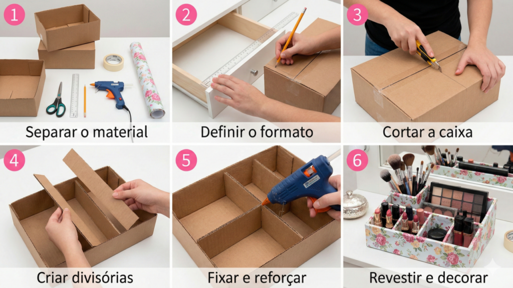 organize com estilo e sustentabilidade organizadores de maquiagem com caixas de papelao recicladas