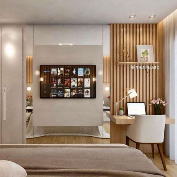 painel de tv ripado com led para quarto