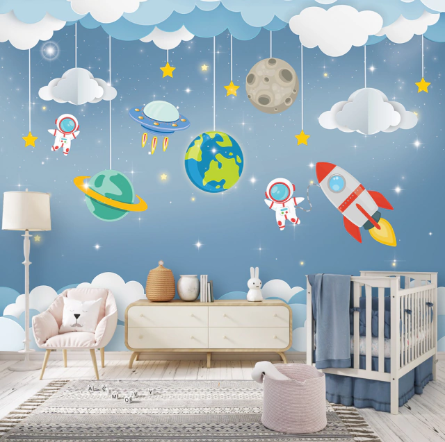 papel de parede espaço astronauta quarto infantil