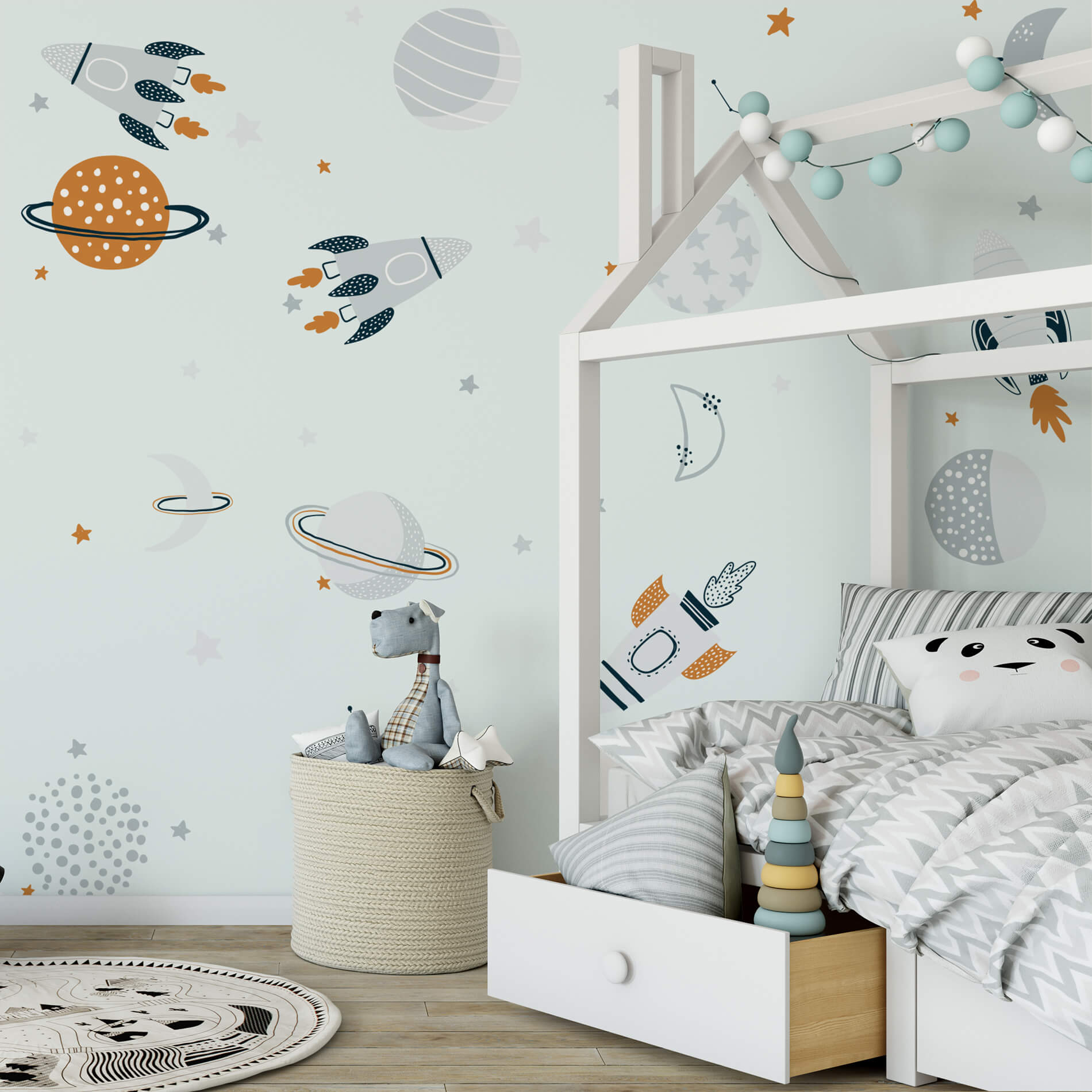 papel de parede espaço astronauta quarto infantil