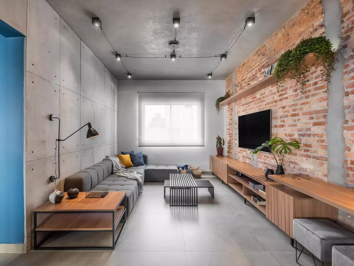 parede de cimento queimado na sala