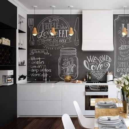parede de lousa na cozinha