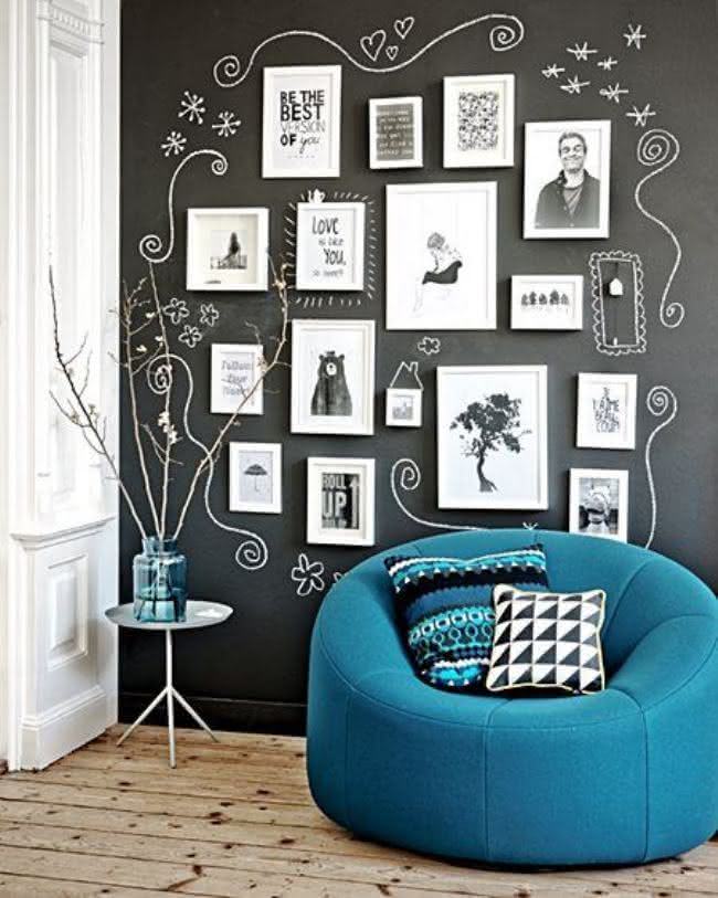 ideias de decoração com parede lousa preta