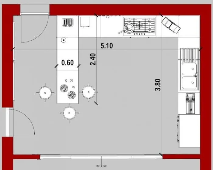 Península de cozinha pequena