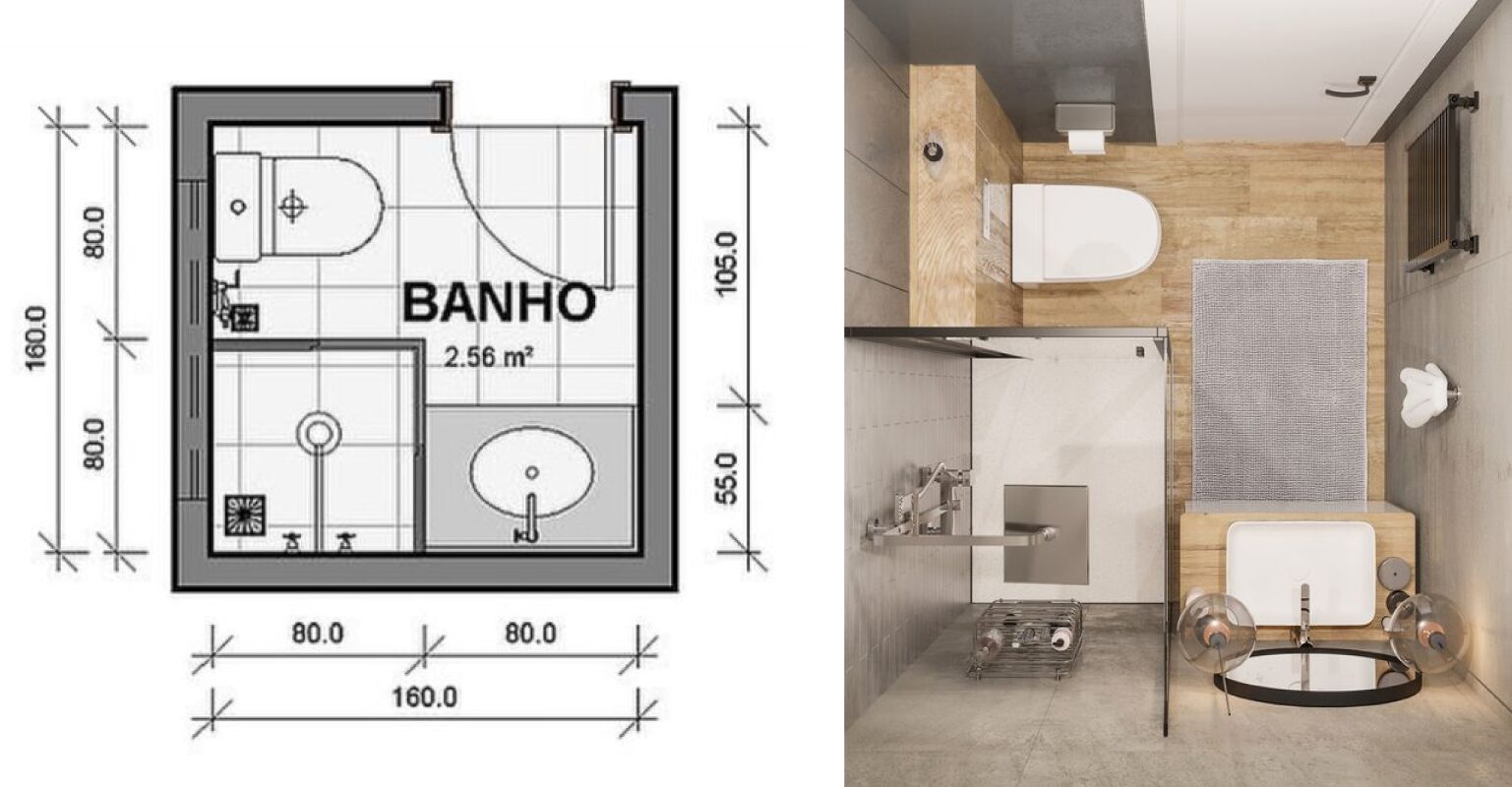 planta baixa para banheiro 2x2 com chuveiro e lavatorio