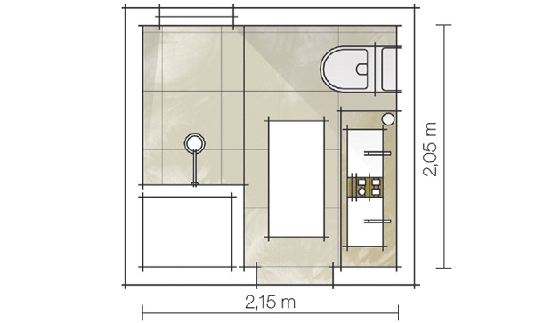 distribuição ideal chuveiro lavatório vaso banheiro 4m2