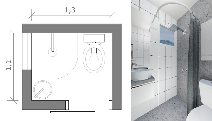 planta banheiro 2x2 com box de canto ou porta de correr