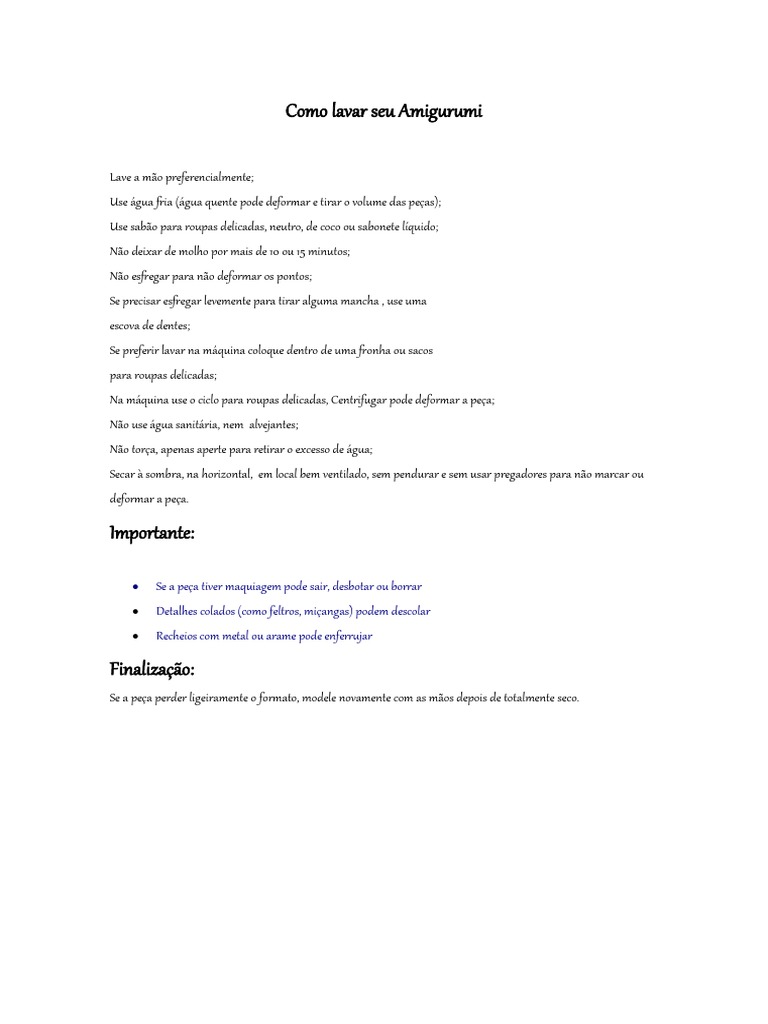 como lavar amigurumi na máquina passo a passo
