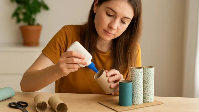 diy porta pinceis com rolo de papel toalha